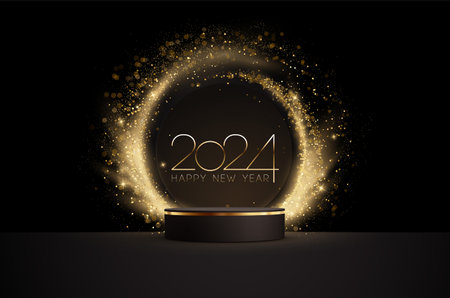 2024 New Year Abstract shiny color gold wave design elementのイラスト素材