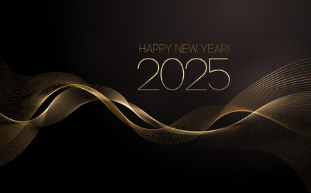 2025 New Year Abstract shiny color gold wave design elementのイラスト素材