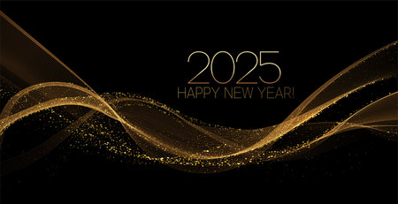 2025 New Year Abstract shiny color gold wave design elementのイラスト素材