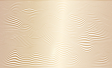 Optical Illusion Effect. Dynamic texture with wavy lines. Abstract background. Gold Distorted glitch lines. Vector Abstract Geometric Backgroundのイラスト素材