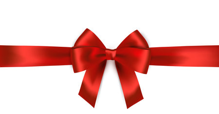 Shiny Red satin ribbon on white background. Vector Christmas gift, valentines day, birthday wrapping elementのイラスト素材