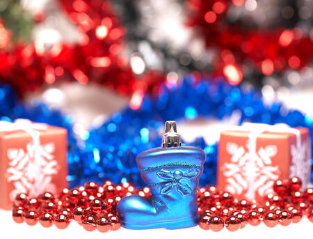 blue boot for christmas in tinsel  の写真素材