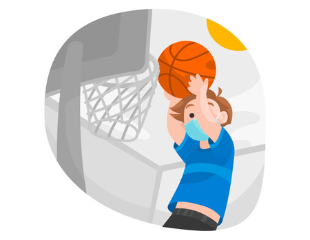 People playing basketball with masked onのイラスト素材