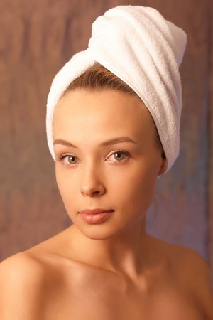 Portrait of the girl with a towelの写真素材