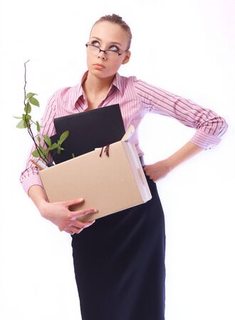 Dismissed worker with box and thingsの写真素材