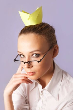 girl with sticker crownの写真素材