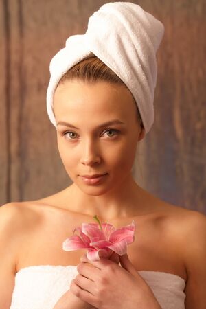 romantic girl in a towelsの写真素材
