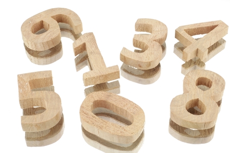 White background with various numbers of wood