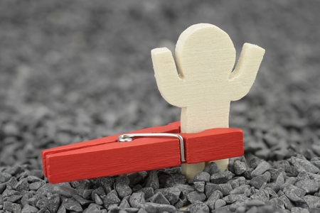 Wooden male with red clothespin at the hip