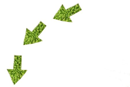 Green arrows direction note belowの写真素材