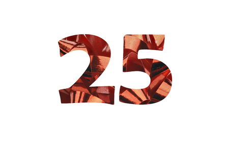 Macro shot of a red gift ribbon and cut out number 25の写真素材