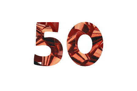 Cut out number 50 from a picture of a red gift loopの写真素材