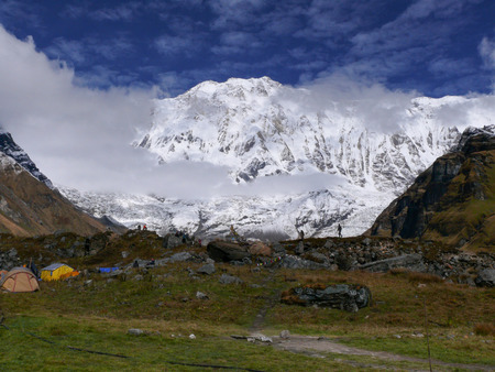 Amazing view to Annapurna 1 from Annapurna Base Campの写真素材