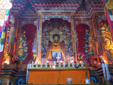Upper Pisang, Nepal, september 10, 2015: Statue of Buddha in the Buddhist Templeのeditorial素材