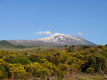 The summit of Mount Etna, beautiful view to volcano Etna in sunny spring dayの写真素材