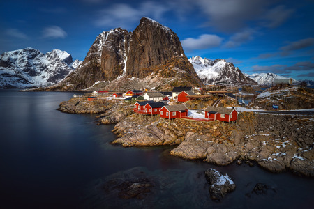 Hamnøy village on Lofoten in beautiful weatherの写真素材