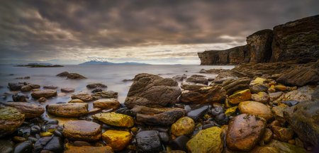 Suidhe Biorach rocky coast with huge cliffs, Isle of Skye, Scotlandの写真素材