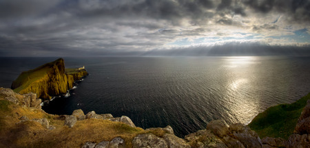Neist Point in stormy weather coming, Isle of Skye, Scotlandの写真素材