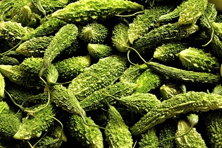 Bitter melon in food market in Matara, Sri Lankaの写真素材