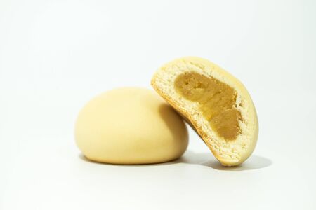 salted egg filling mochi isolated on white backgroundの写真素材