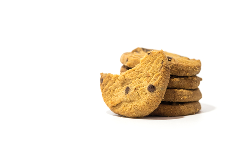 Chocolate chip cookies isolated on white background.の写真素材