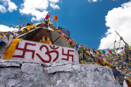 Khardung la pass,the highest (5,359 m, 17,582 ft) motorable pass on the world. Ladakh, Jammu and Kashmir, Indiaの写真素材