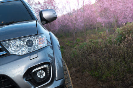 Dirty truck on dirt roadの写真素材