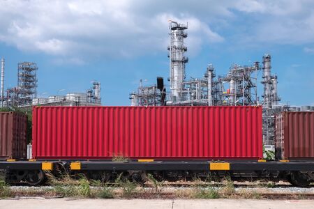 Container train stopping in industry plant, Industry and transportation concept.