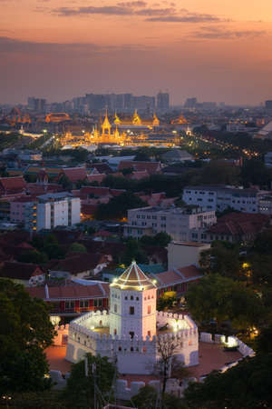 Phra Sumen Fort with royal cremation ceremony of the late king Bhumibol Adulyade and grand palace in Bangkok,Thailand.の写真素材