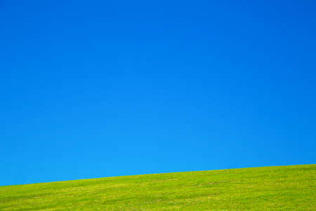 Green land against blue skyの写真素材