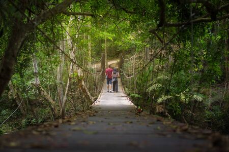 Young couple travel in forestの写真素材
