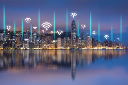 Technology and connection, Internet of things, Smart city concept, Modern city connects by wireless...