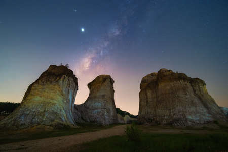 Milky way raised above the hill, astrophotographyの写真素材