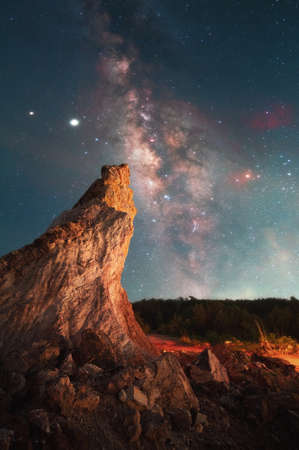 Milky way raised above the hill, low noise low exposure stacking processed image
