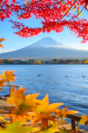 Beautiful view of the mountain from lake Kawaguchikoの写真素材