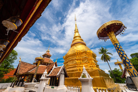 Traditional Lanna buddhist temple Wat Pong Sanuk Temple in Lampang city, Thailandの写真素材