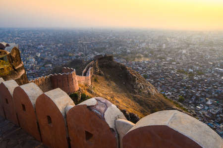 View of Jaipur city from Nahargarh Fort in Jaipur, Rajasthan, Indiaのeditorial素材