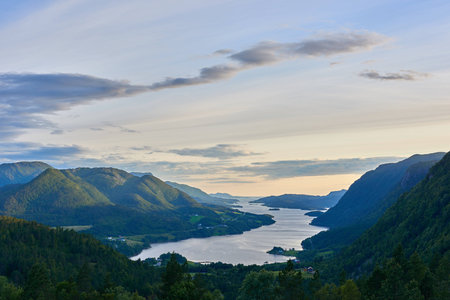 Sea and mountain landscape at Arvagsfjorden, Norway.