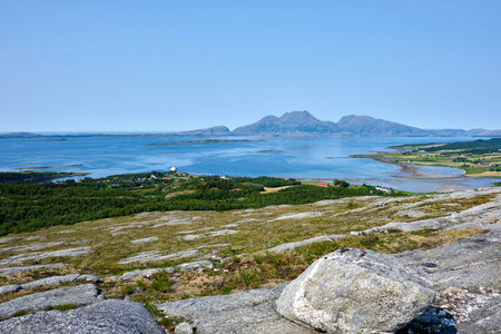 Sea and mountain landscape at Helgeland, Norway.の写真素材