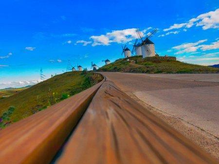The old windmills in La Manchaの写真素材