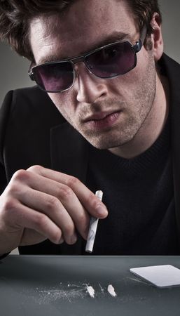 Problem of drugs. The person using cocaine. .の写真素材