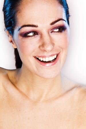 Beautiful young woman face. Close up. image without hard re-touch all texture of the skin visible.の写真素材