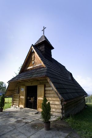 Small wooden Church in Zakopane tatra Mountainsの写真素材