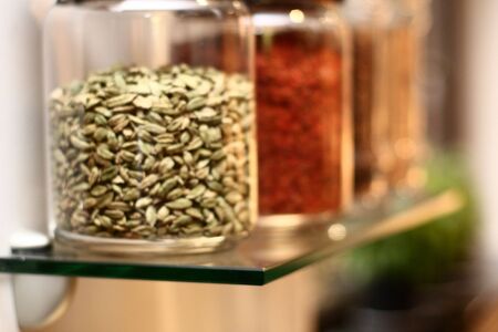 Jars Of Herbs And Spices in the kitchenの写真素材