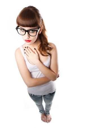 Teenage girl with a big glasses の写真素材