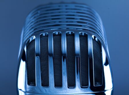 Retro Mic close up on silver backgroundの写真素材