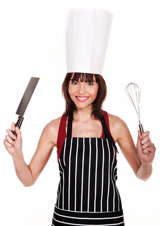 Smiling pretty girl in a chefの写真素材