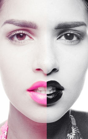 picture of beautiful woman with half face desaturatedの写真素材