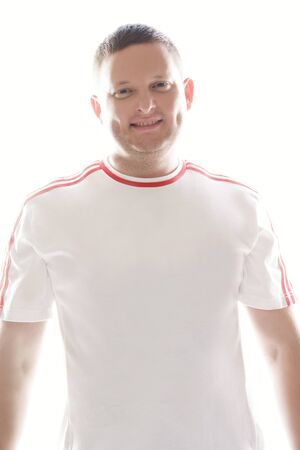 Closeup Handsome Young Man in White Shirt, Isolated on White Background.の写真素材