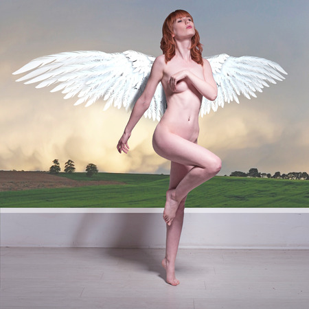 angel woman nude with the wingsの写真素材